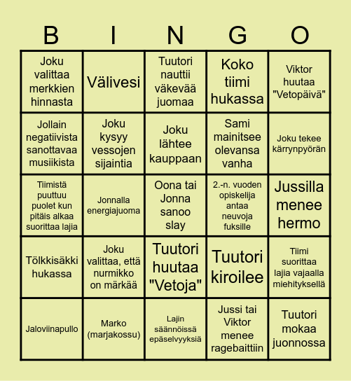 Tikolympics bingo Card