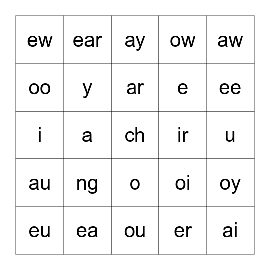 Phonograms 1-49 Bingo Card