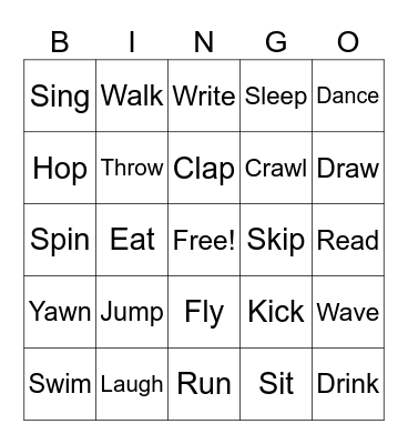 Verb Bingo Card