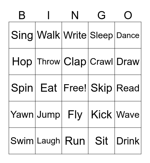 Verb Bingo Card