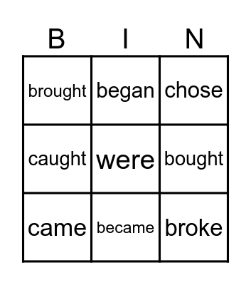 Acad St 4Irregular Verbs Bingo Card