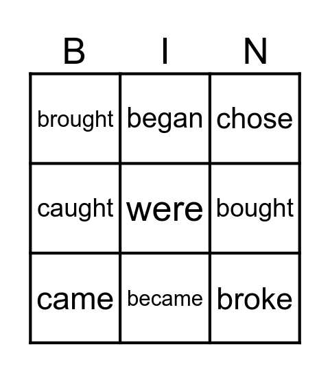 Acad St 4Irregular Verbs Bingo Card