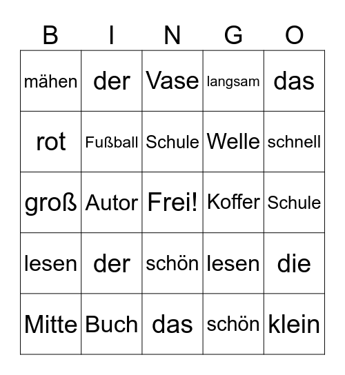 Grammatik Bingo Card