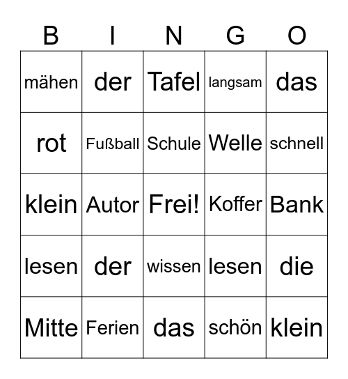 Grammatik Bingo Card