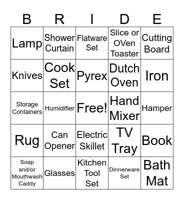 Bridal Bingo Card