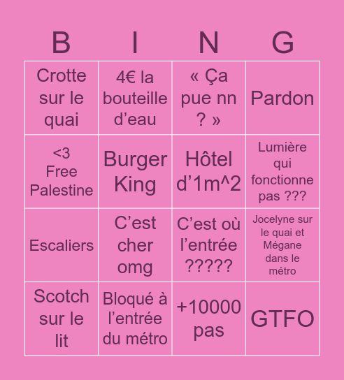 Mélanie Martinez Accor Arena Bingo Card