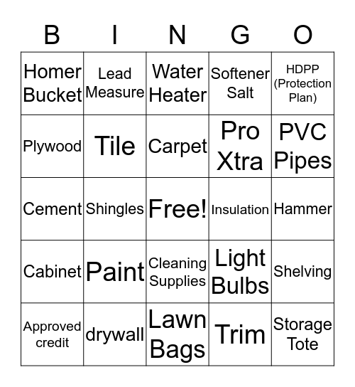 Cashier Bingo Card
