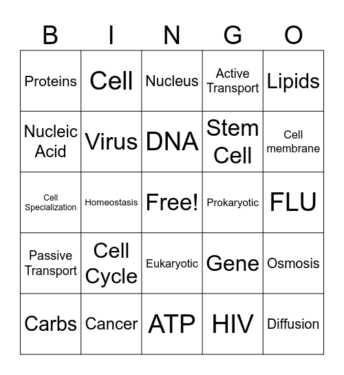 Biology Review Bingo Card