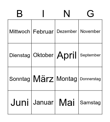 Monate Tage Bingo Card