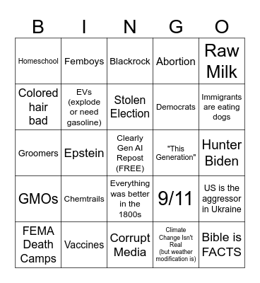 Tinfoil Rally Friends Bingo Card