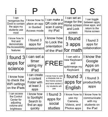 Getting to Know Your iPad Bingo Card