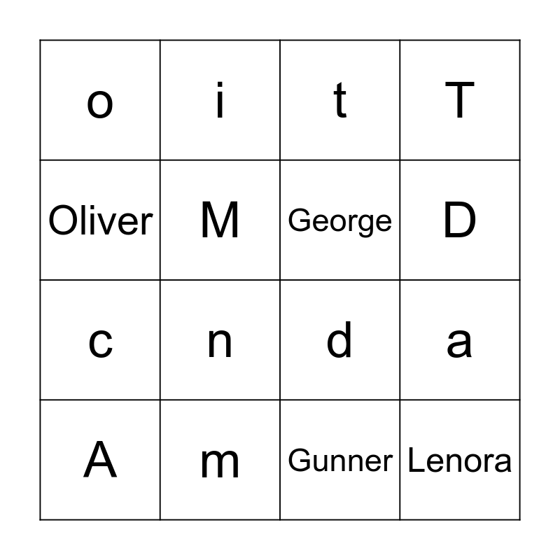 K Bingo Card