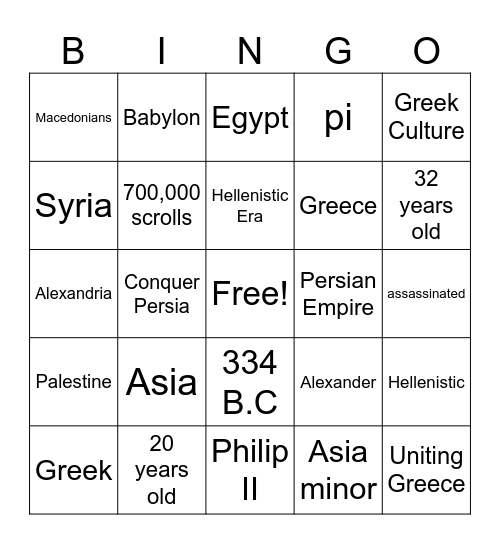 ALEXANDER THE GREAT Bingo Card