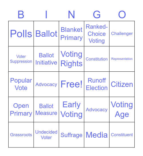 Civic Engagement Bingo Card