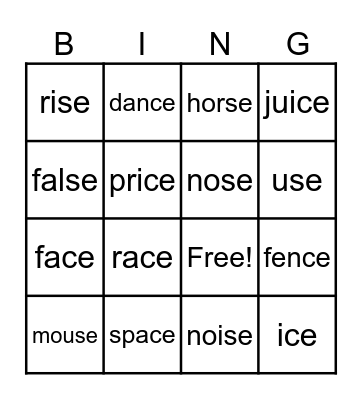 -ce, -se bingo Card