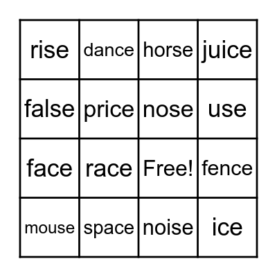 -ce, -se bingo Card