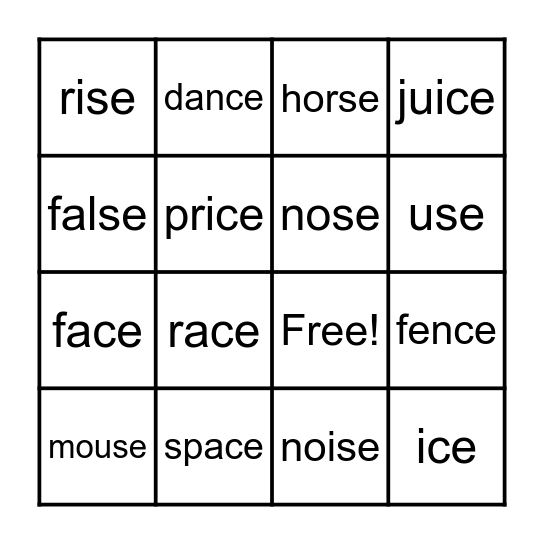 -ce, -se bingo Card