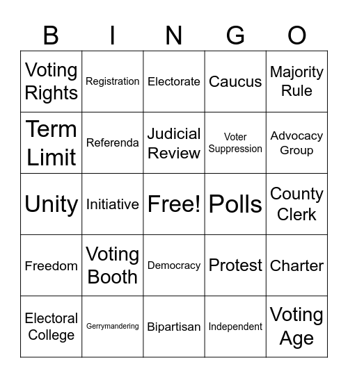 Civic Engagement Bingo Card