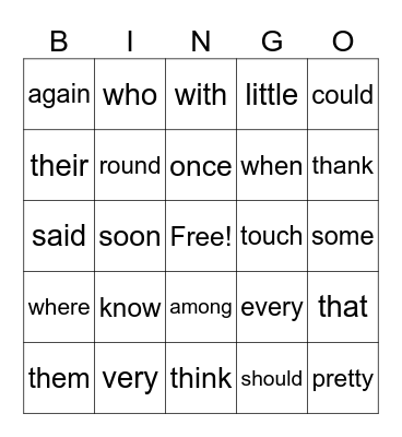 DIGRAPHS Bingo Card