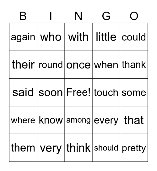 DIGRAPHS Bingo Card