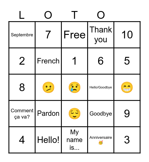 Les salutations Bingo Card