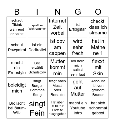 😀Fortnite Kiddie Bingo😀 Bingo Card