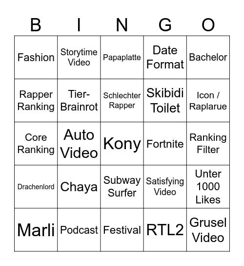 TIKTOK BINGO Card