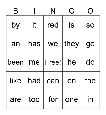PHONICS Bingo Card