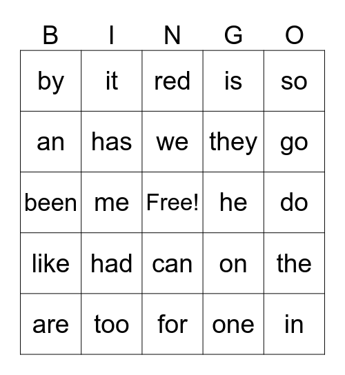 PHONICS Bingo Card