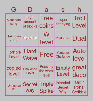 GD recent tab Bingo Card