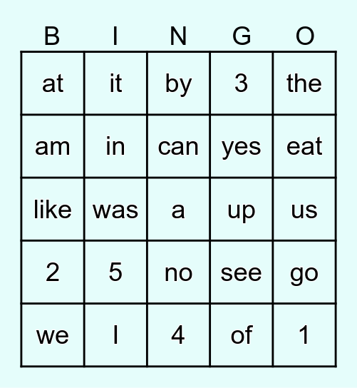 Week 1 Sight words Bingo Card