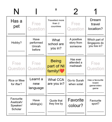 NI21 Bingooo! Bingo Card