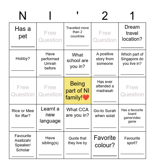 NI21 Bingooo! Bingo Card