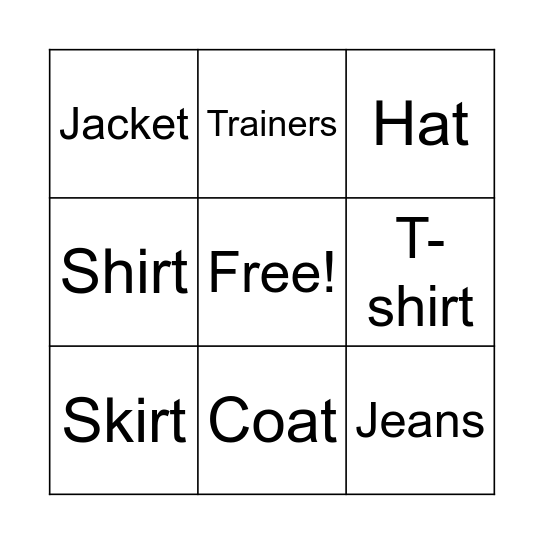Clothes Bingo Card