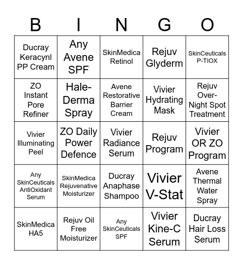 Rejuv Product Bingo Card