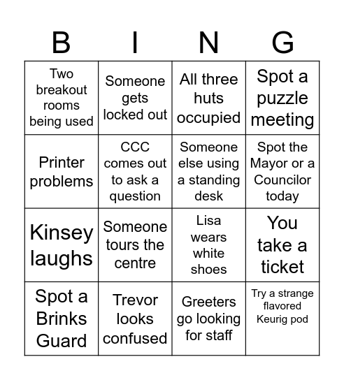 Service Centre Bingo Card