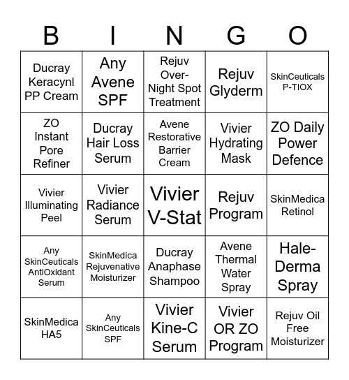 Rejuv Product Bingo Card