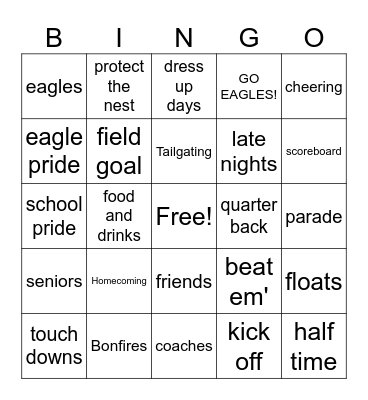 Homecoming Bingo Card