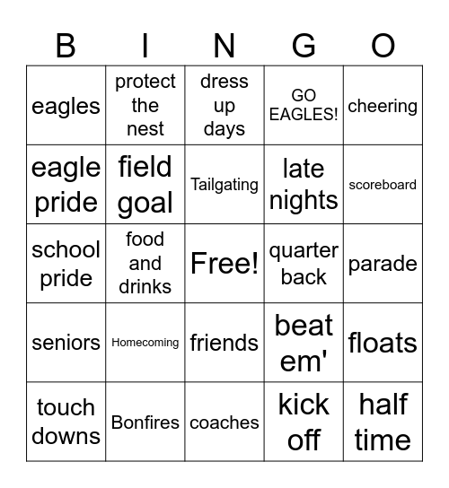 Homecoming Bingo Card