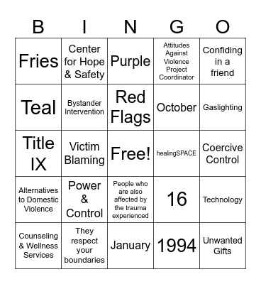 VAWA Bingo Card