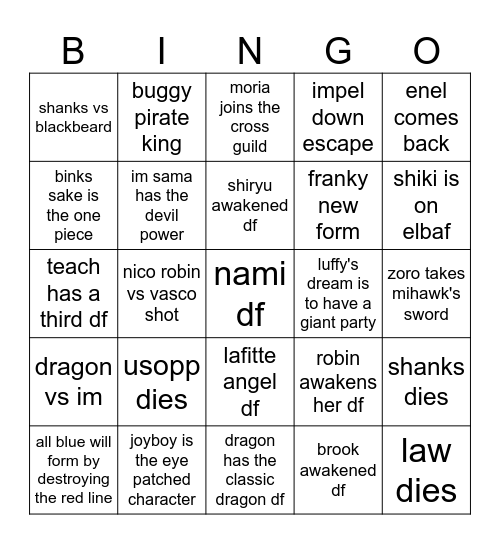 One piece final saga bingo Card