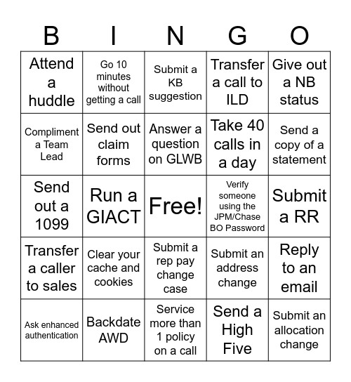 RD BINGO Card