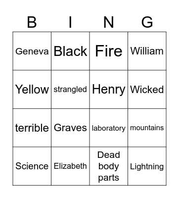 Frankenstein Bingo Card