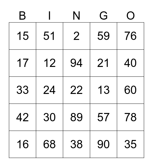 los numeros 0-100 Bingo Card