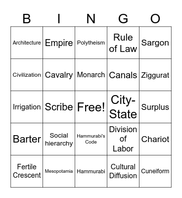 Mesopotamia Bingo Card