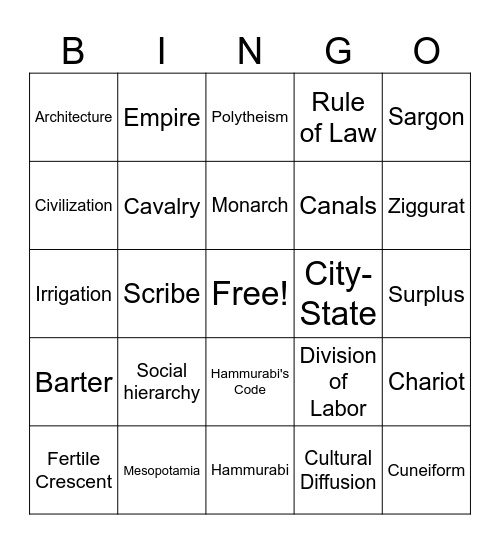 Mesopotamia Bingo Card