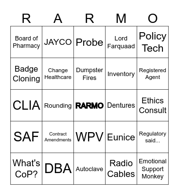 Regulatory Affairs Bingo Card