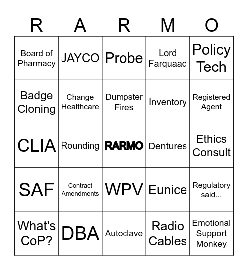 Regulatory Affairs Bingo Card