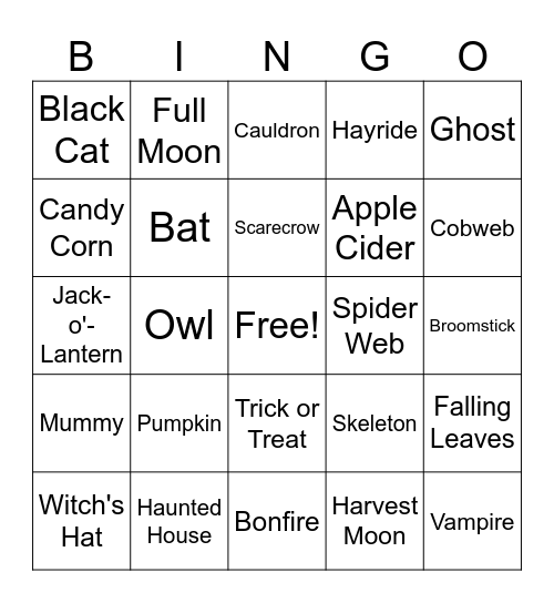 Autumn & Halloween Bingo Card