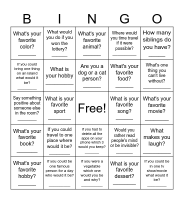 Social Bingo Card